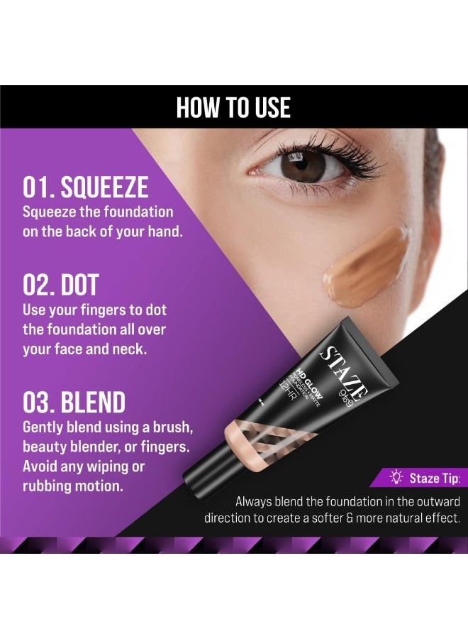 Staze 9to9 HD Foundation | 12Hrs Longlasting | Poreless + Matte Flawless Finish | Full Coverage, Sweatproof & Easily Blendable | Suitable for All Skin Types | 105C Swan | 18 ml - Image 4